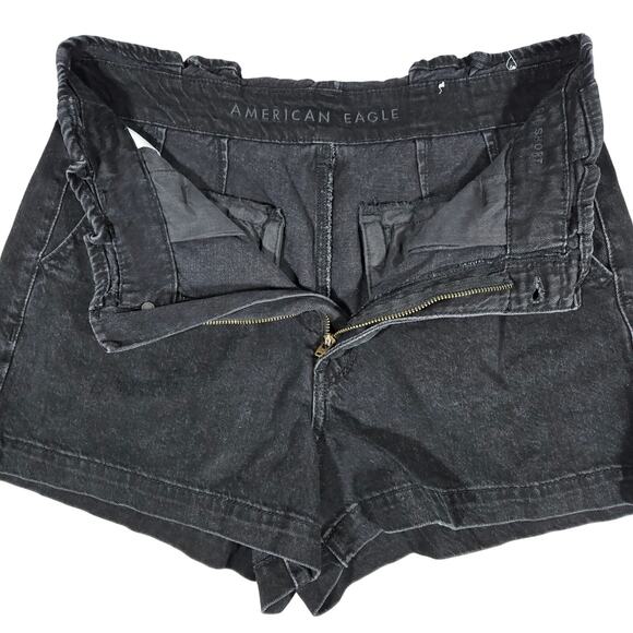 American Eagle Outfitters High Waisted Denim Shorts Black Paper Bag Waist Size 6 - Picture 4 of 9